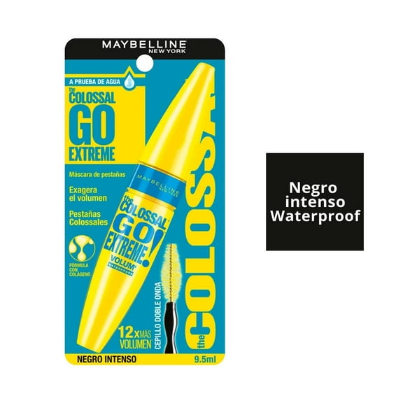 Máscara para pestañas Maybelline The Colossal go extreme! a prueba de agua negro intenso 9.5 ml