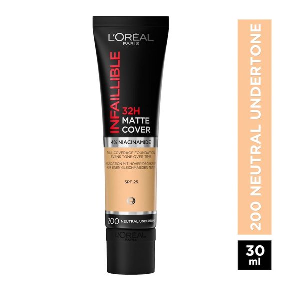 Base de maquillaje líquido L'Oréal Infallible 32h matte cover 200 neutral undertone 30 ml