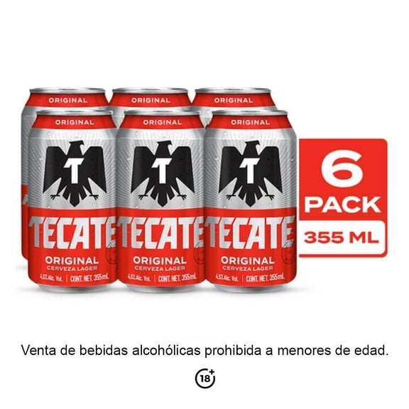 Cerveza clara Tecate 6 latas de 355 ml c/u