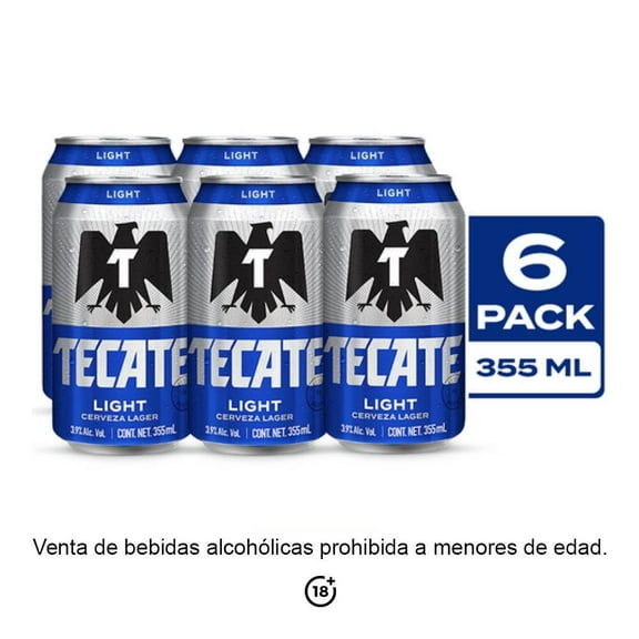 Cerveza clara Tecate light 6 latas de 355 ml c/u