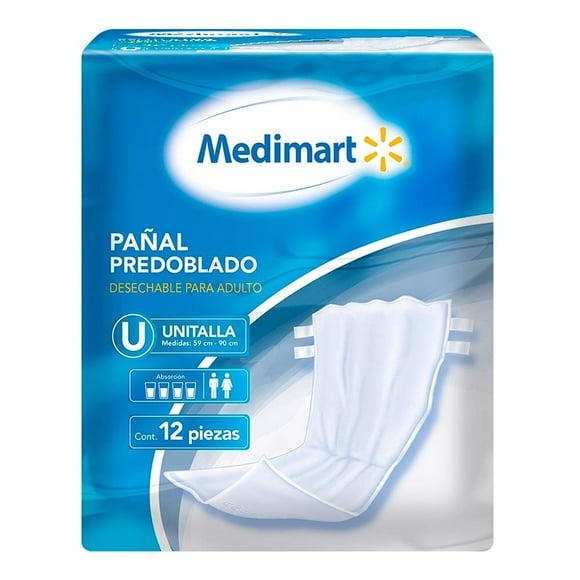 Pañales para adulto Medimart predoblado unitalla 12 pzas