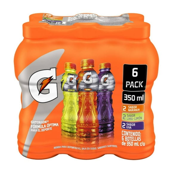 Bebida Gatorade naranja, lima-limón y uva 6 botellas de 350 ml c/u