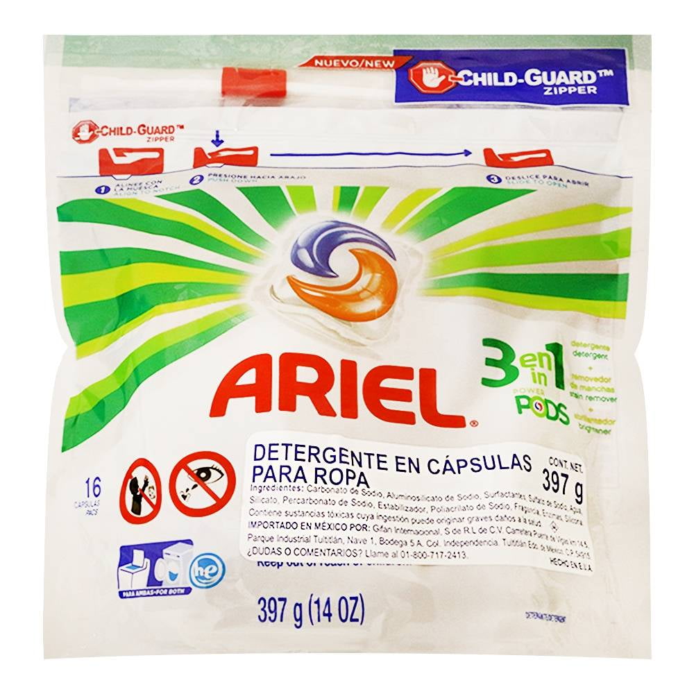Detergente líquido Ariel 3 en 1 power pods en cápsulas 397 g