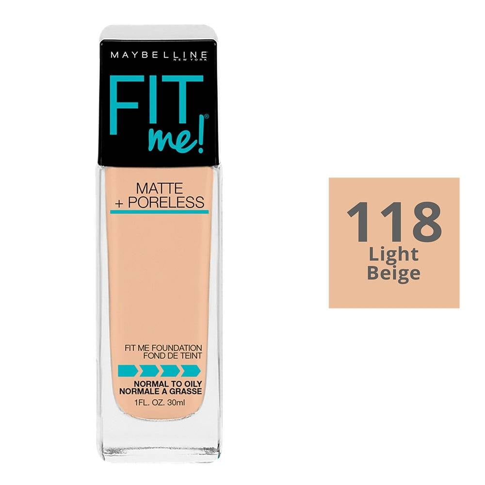 Maybelline Base de Maquillaje Fit Me Matte + Poreless - 118: Light Beige -  30 ml - INCI Beauty