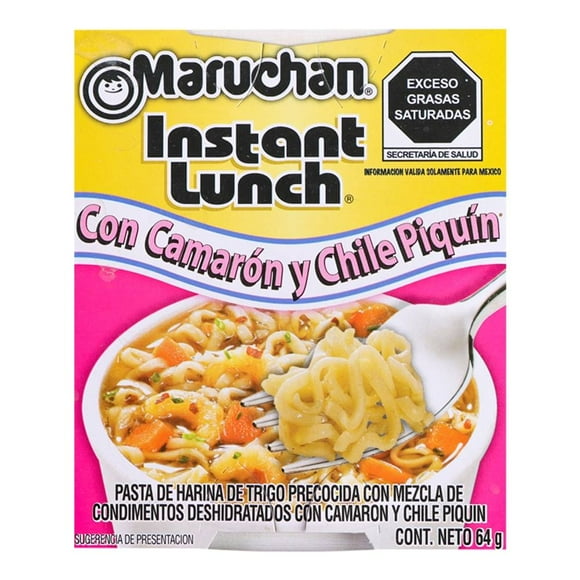 Sopa instantánea Maruchan con camarón y chile piquín 64 g