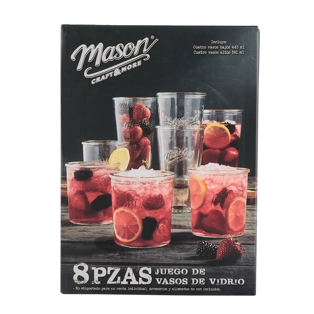 Vaso Mason Craft&More de Vidrio con Tapa y Popote