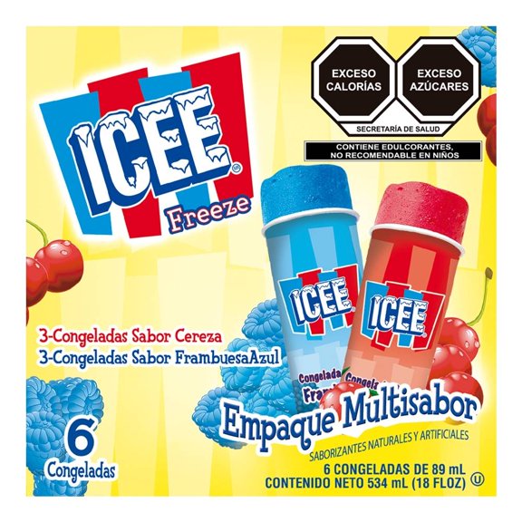 Congeladas Icee sabor cereza y frambuesa azul 6 pzas de 89 ml c/u