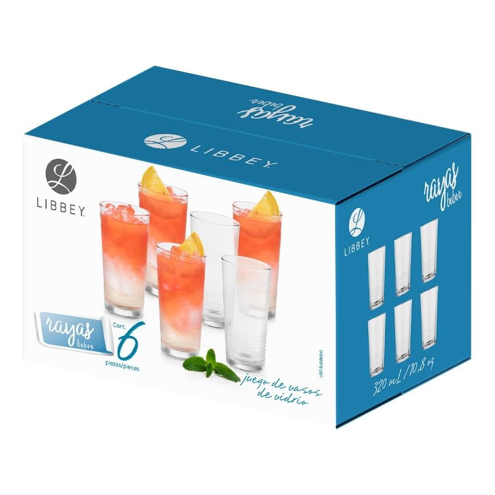 Libbey Juego de 8 Vasos de Vidrio Listón Azul Impression Rocas de 260 ml