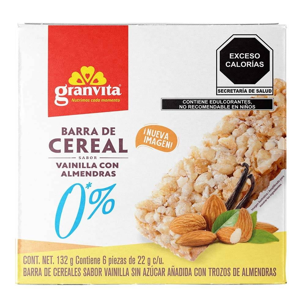 Barras de cereal Granvita sabor vainilla con almendras 6 barras de 22 g c/u