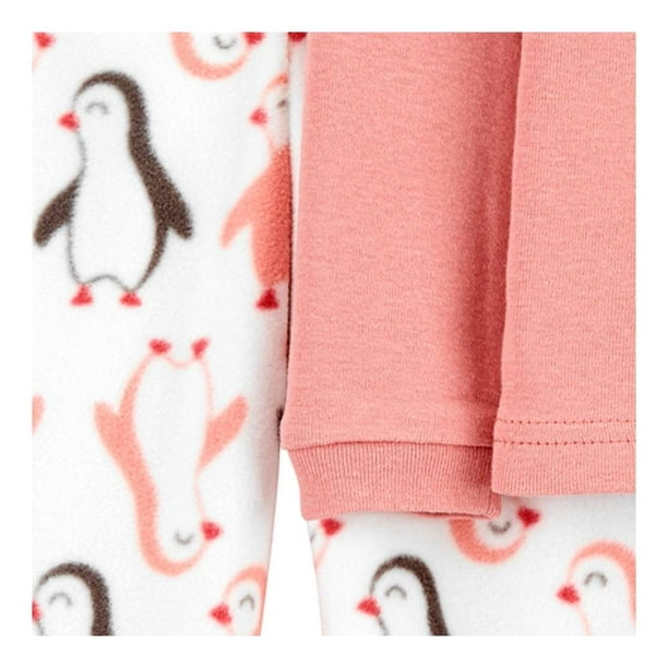 Pijama Set Playera Manga Larga Y Pantalon Fleece Pingüinos