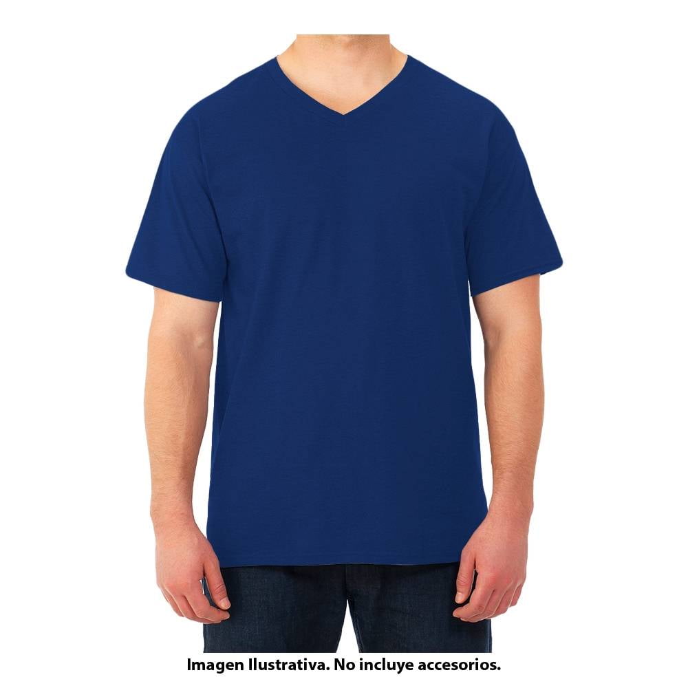 Playera Fruit of the Loom Talla EG Cuello V Lisa Azul