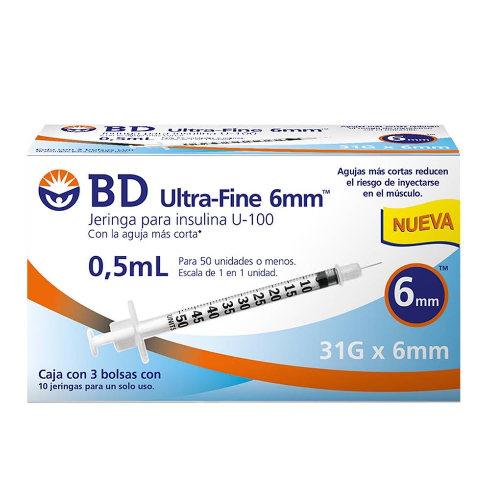 Alargar Racional Corroer Jeringas para insulina BD Ultra Fine 6 mm U-100, 0.3 ml 30 pzas | Walmart