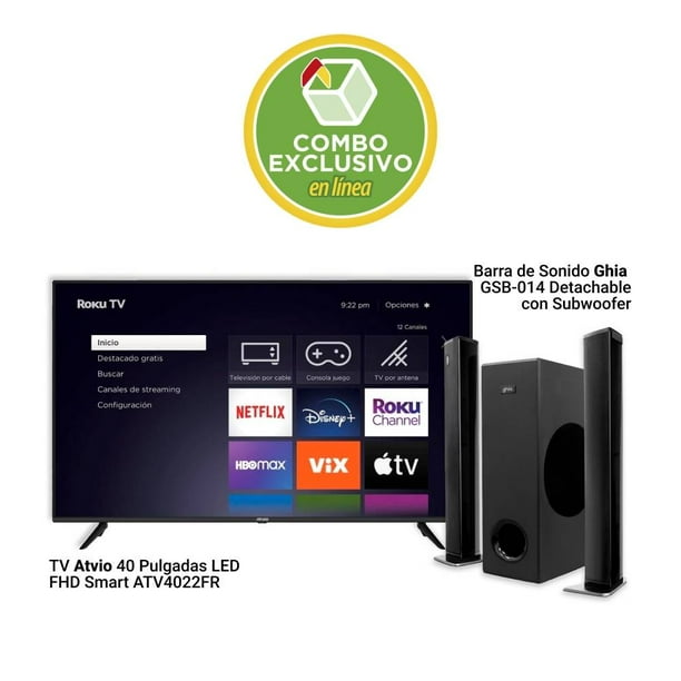 Combo Pantalla 40 pulgadas Atvio LED FHD Smart más Barra de Sonido Ghia Detachable con Subwoofer