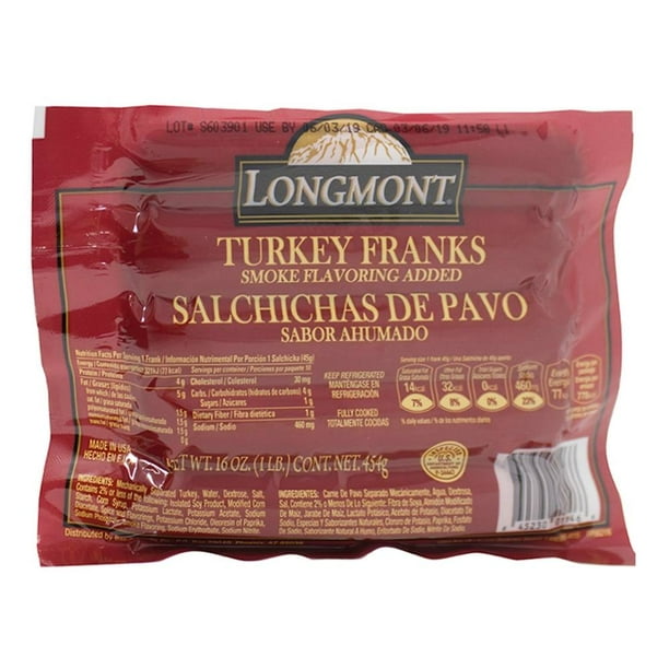 Salchicha de pavo Longmont sabor ahumado 454 g