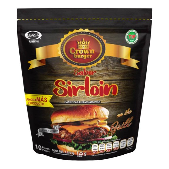 Carne  para hamburguesa Crown Burger sabor sirloin 10 pzas 125 g c/u