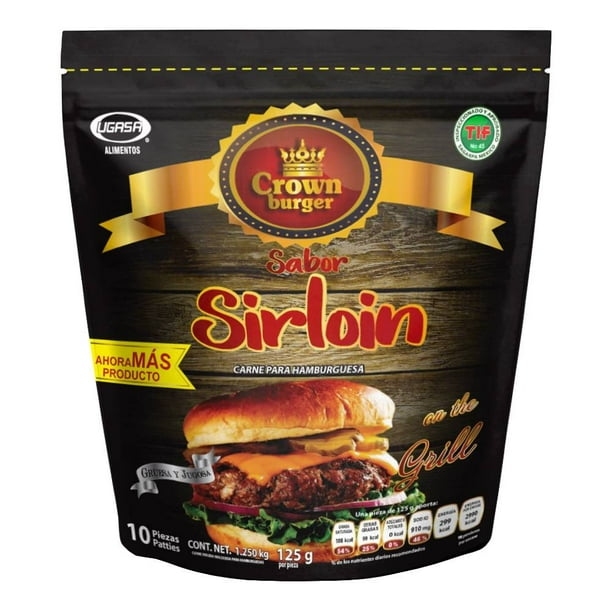 Carne  para hamburguesa Crown Burger sabor sirloin 10 pzas 125 g c/u