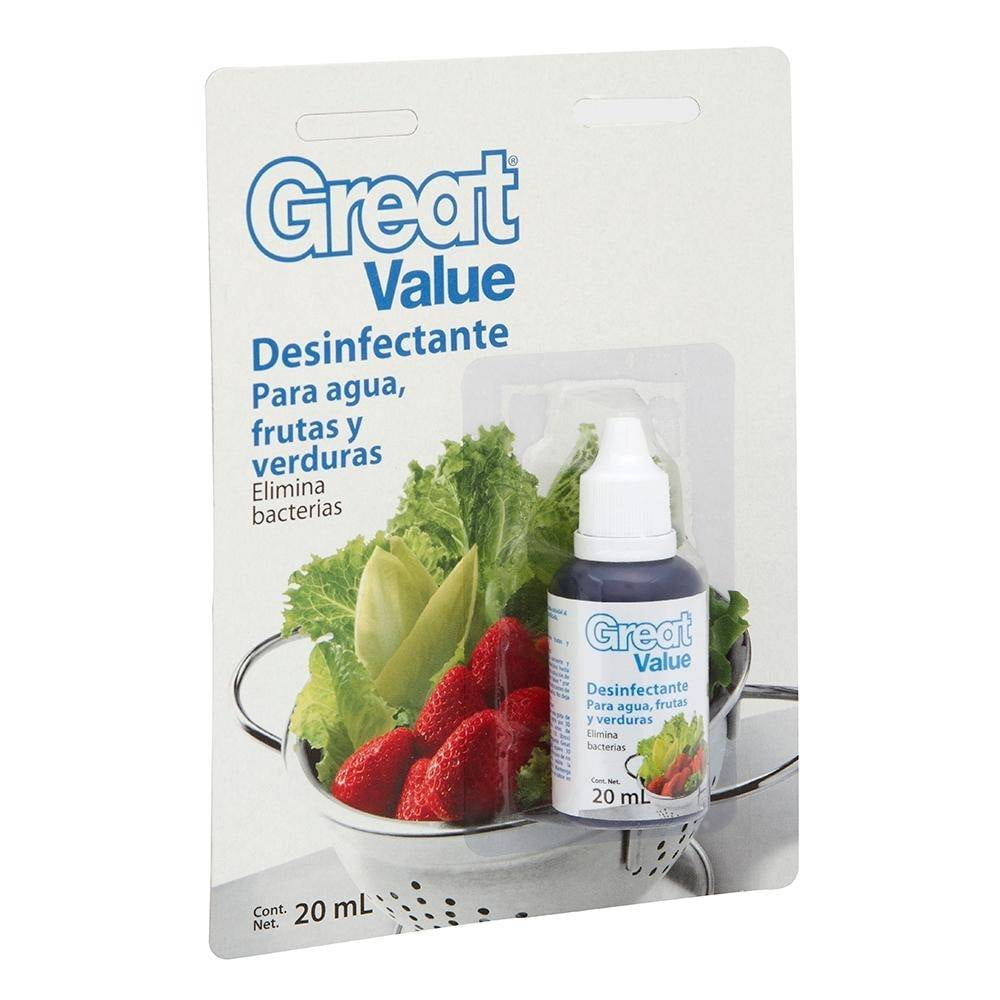 Desinfectante Great Value para agua frutas y verduras en gotas 20