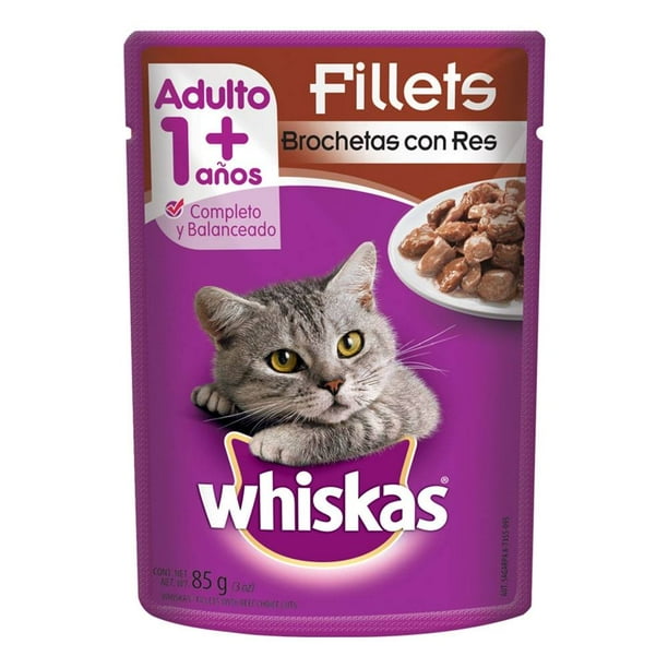 Alimento para Gato Whiskas Adulto Fillets Brochetas con Res 85 g