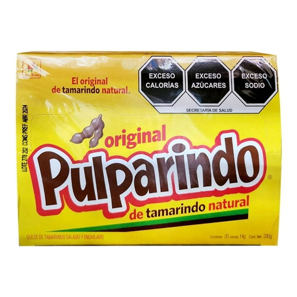 Dulce de Tamarindo De la Rosa Pulparindo, Natural, Paquete de 20 Piezas de 14g cada una