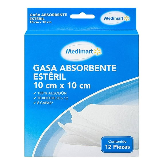 Gasa Medimart absorbente estéril 10 cm x 10 cm 12 pzas