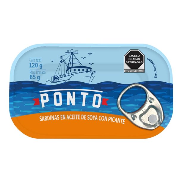 Sardinas Ponto en picante, con aceite de soya, 120g