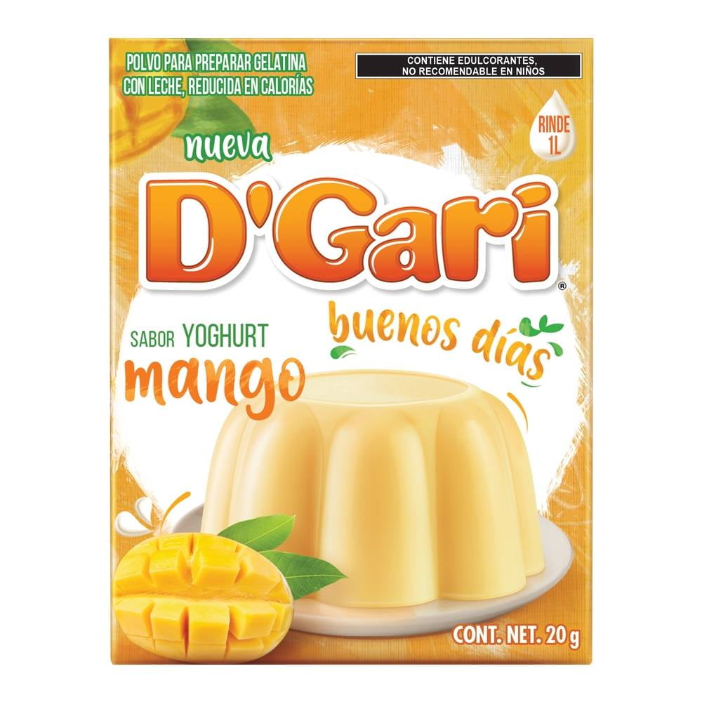 Polvo para preparar gelatina D´Gari de leche sabor yoghurt mango 20 g