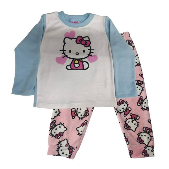 pijama hello kitty niña 3x con pantalón azul y rosa 2 piezas