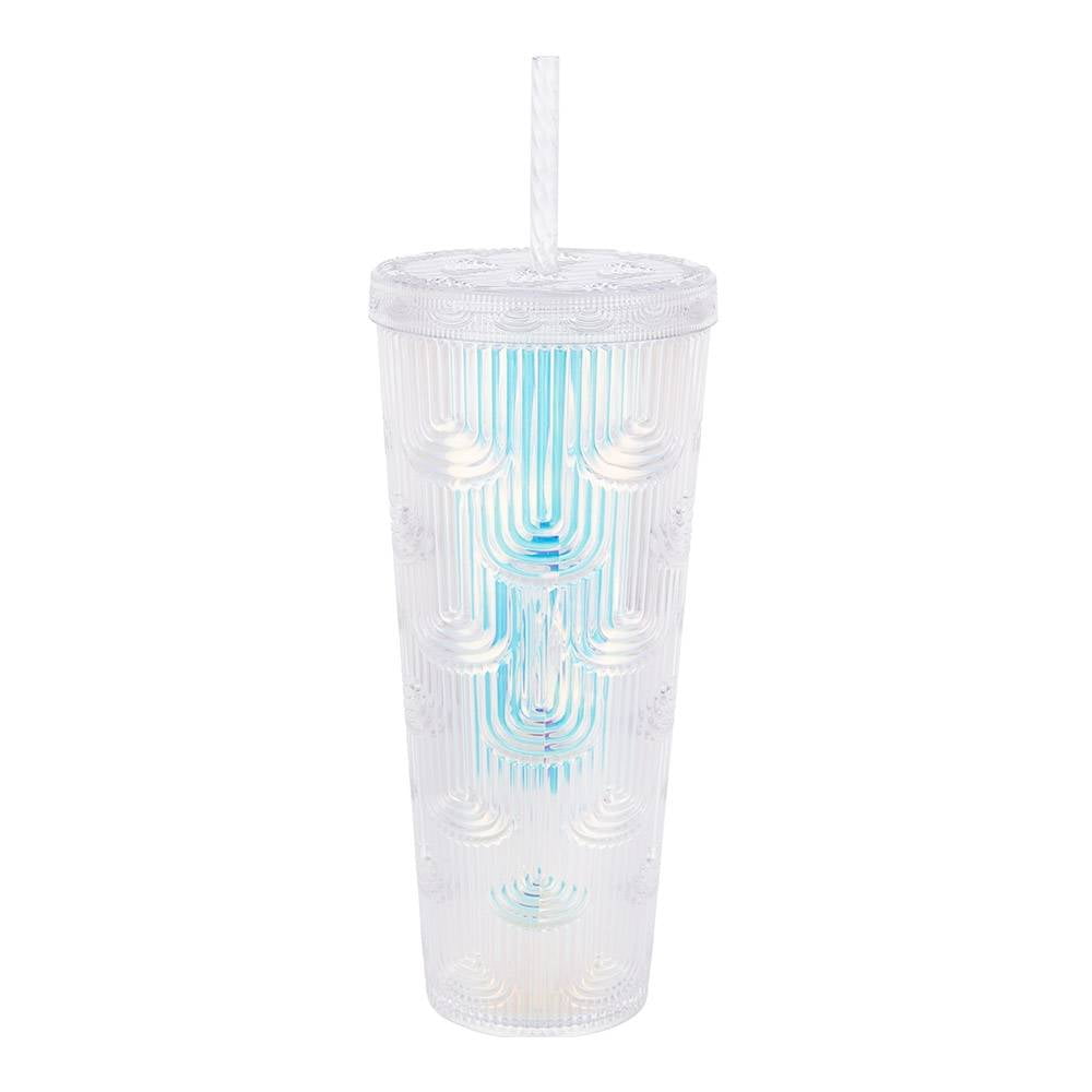 Vaso Mainstays de Vidrio con Tapa y Popote Geométrico 600 ml