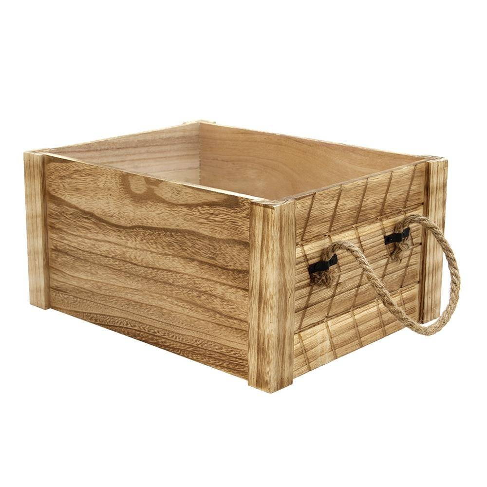 Caja de madera modelo 1 - con asas - Madera barnizada - 33 x 33 x 37 cm