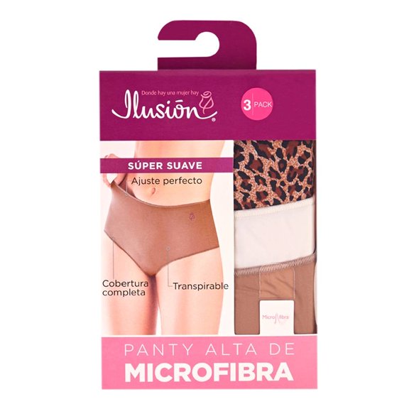 Pantaleta Ilusión para Mujer, Alta de Microfibra Suave Multicolor 3 Piezas Talla G