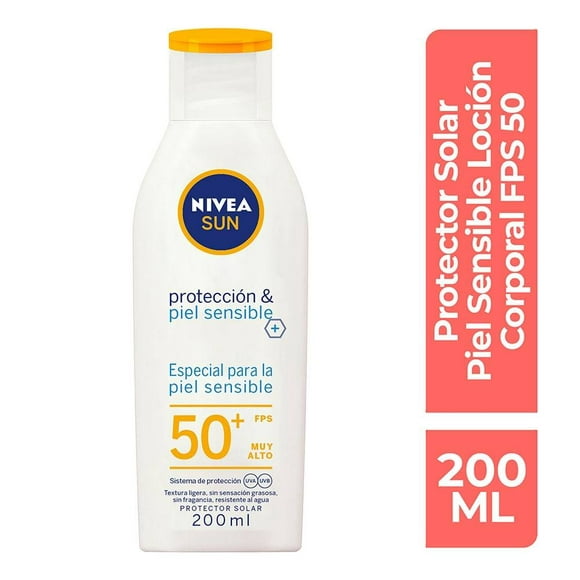 protector solar corporal nivea sun protect  sensitive resistente al agua con fps 50 200 ml