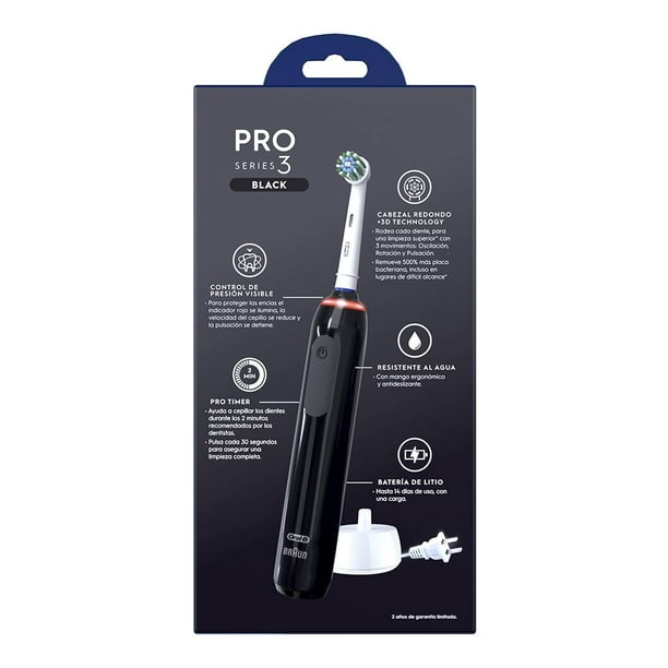 Cepillo de dientes eléctrico + cabezales Oral-B Pro Series 3 con mango  recargable, sensor de presión, temporizador, 1 pza + 2 pzas