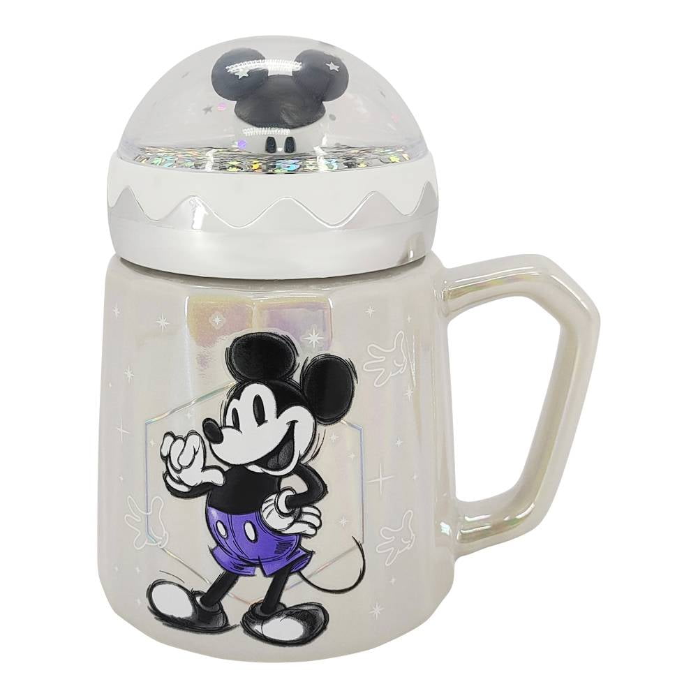 Taza Disney 100 Mickey Mouse con Tapa en Forma de Globo de Nieve 400 ml  Blanco