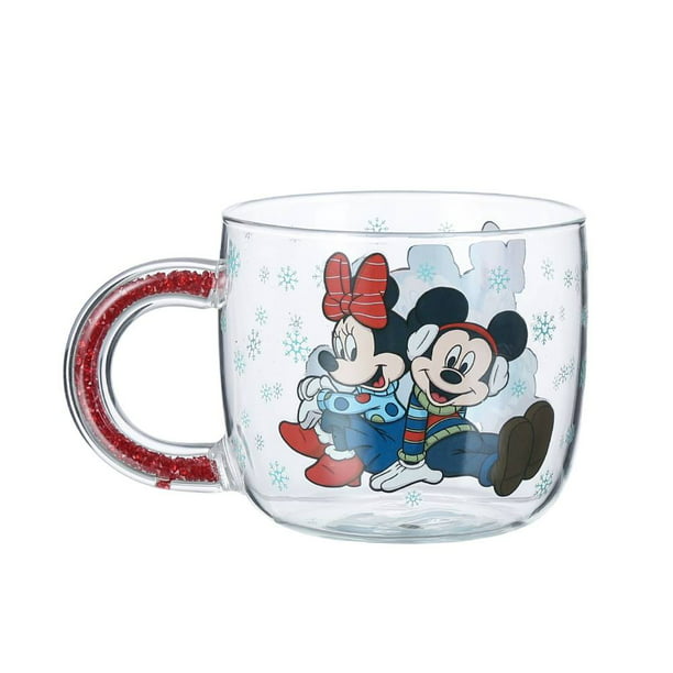 Taza Disney de Vidrio Borosilicato 450 ml Etiqueta Mickey Asa con Glitter
