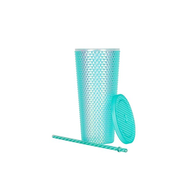 Vaso con Popote Mainstays Texturizado 770 ml Aqua