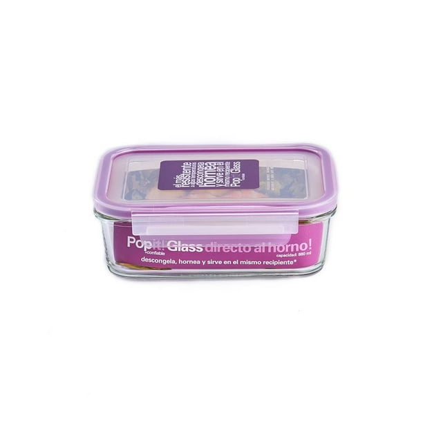 Contenedor de Vidrio para Alimentos Popit! Hermético Rectangular 880 ml