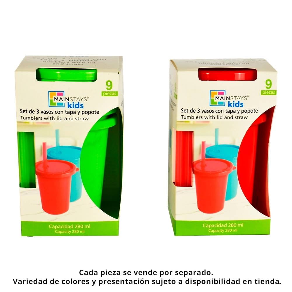 Set de Vasos con Tapa y Popote Mainstays Kids Niño Varios Colores 9 Piezas