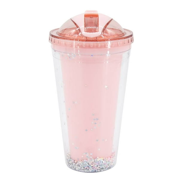 cute.shop.x - Vaso de cristal rosa con tapa y su popote🥰