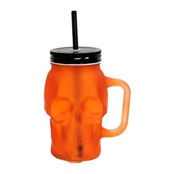 Par De Vasos Calavera Vidrio Tapa Y Popote 01