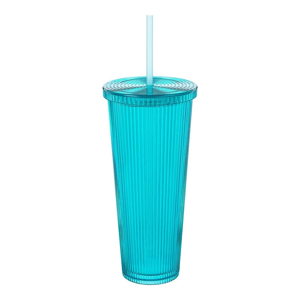 Vaso Mainstays de Vidrio con Tapa de Madera y Popote Líneas 600 ml