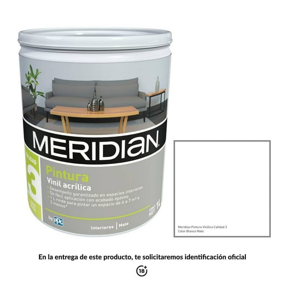 Pintura Meridian Clásica 3 Años Blanco Mate 1 L