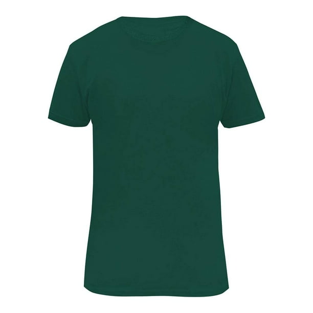 camiseta verde militar en blanco con cuello redondo y manga corta