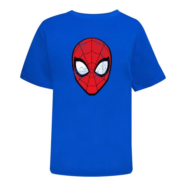 Playera Spiderman Caballero Manga Corta Cuello Redondo Diseño Cara Spidey Azul Rey Talla CH