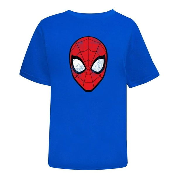 Playera Spiderman Caballero Manga Corta Cuello Redondo Diseño Cara Spidey Azul Rey Talla M