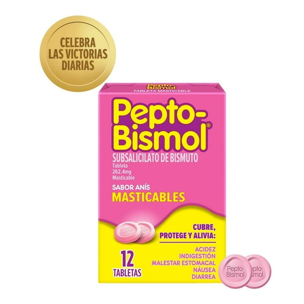 Tabletas masticables Pepto Bismol para el malestar estomacal y diarrea 12 pzas