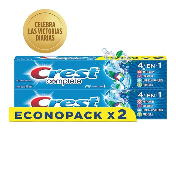 Pasta dental Crest complete 4 en 1 con flúor 2 pzas 90 ml c/u