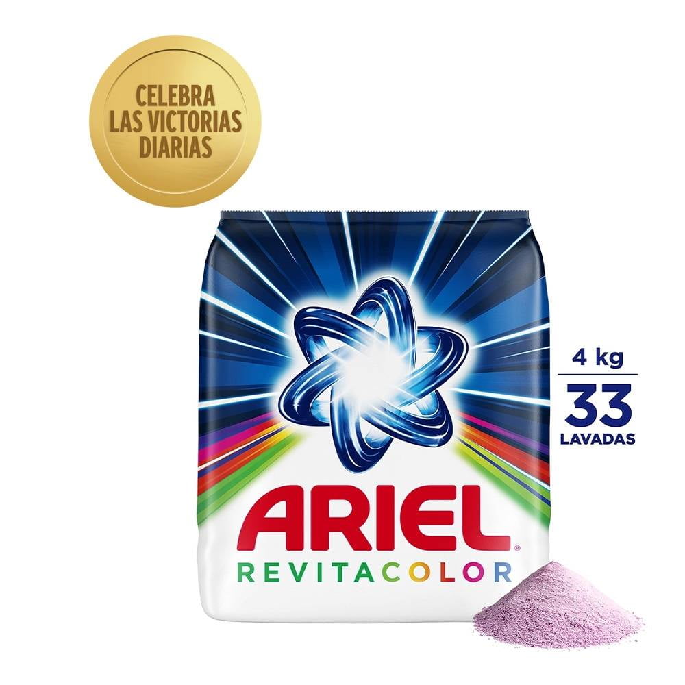 Detergente en polvo Ariel Revitacolor cuida la ropa de color 33 lavadas, 4  kg