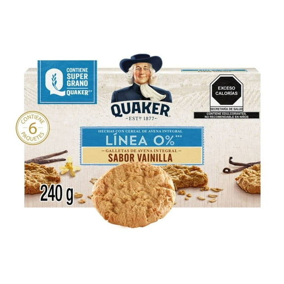 Galletas de avena Quaker Línea 0% vainilla 6 paquetes de 40 g c/u
