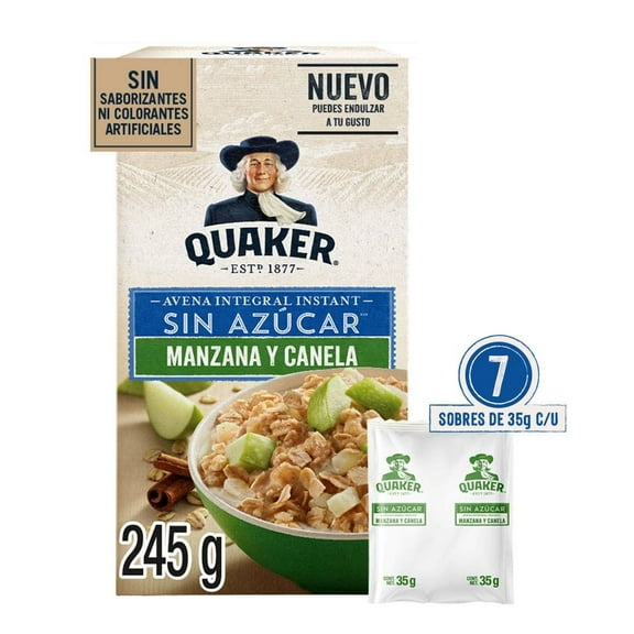 Avena integral Quaker instant sin azúcar manzana y canela 245 g