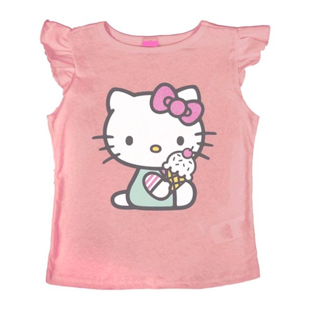 Conjunto Hello Kitty Talla 6 Playera Rosa con Estampado y Glitter y Short  Azul Marino con Moños